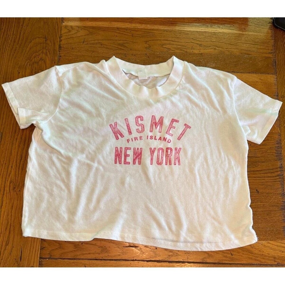 Alternative Kismet Fire Island New York White Crop Top T-Shirt Womens Medium